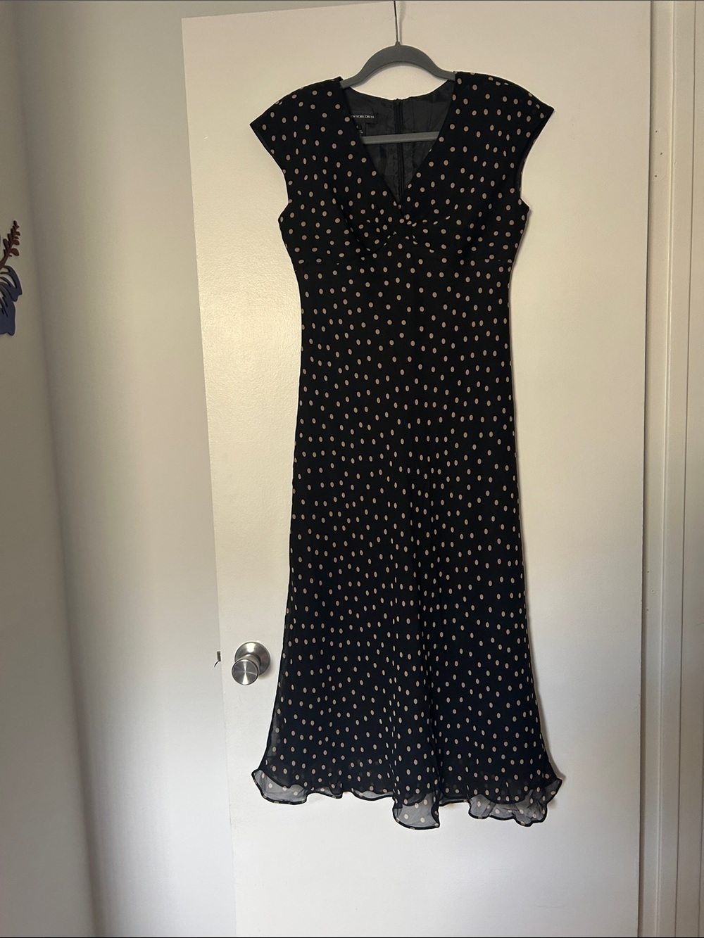 Jones New York Black Midi Dress with Beige Polka Dots